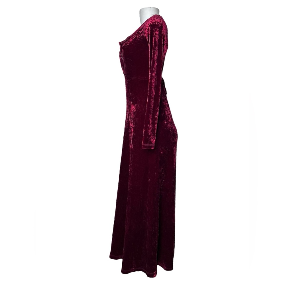 VTG 90s Betsey Johnson Crushed Velvet Maxi Dress Burgundy Wine Medium - Picture 3 of 11